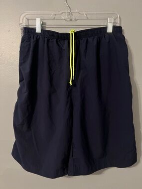 Under Armour Dark Navy Swim Trunks with Neon Yellow Drawcord